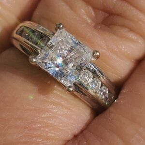 Vintage Solid!! 14K White Gold Princess Cut CZ engagement/wedding Ring sz7